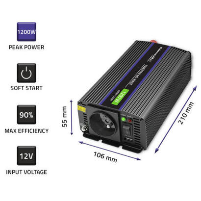 qoltec-51925-monolith-voltage-converter-1200-ms-wave-12v-to-230v-600-1200w-usb