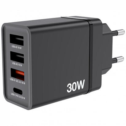 verbatim-cargador-chr-30eu1-30w-gan-negro-2x-usb-a-1x-usb-a-qc-1x-usb-c-pd