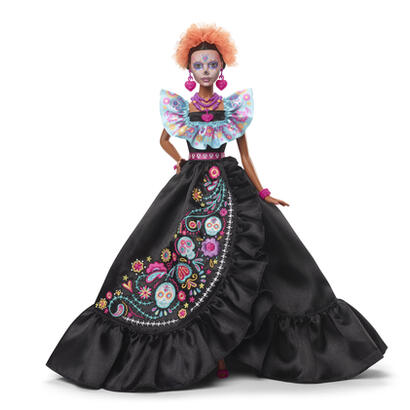 muneca-mattel-barbie-signature-dia-de-muertos-2024-coleccionable-con-vestido-negro-con-volantes-hrm72