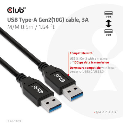 club3d-cac-1409-cable-usb-usb-32-gen-2-31-gen-2-05-m-usb-a-negro