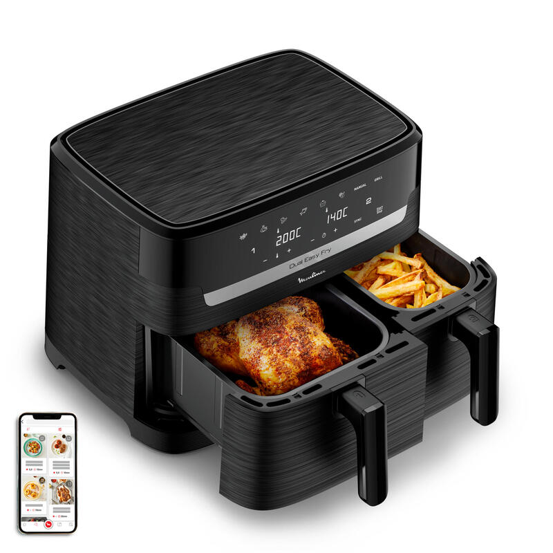 moulinex-dual-easy-fry-ez901n20-2450w-83-l-negro-freidora-de-aire moulinex-dual-easy-fry-ez901n20-2450w-83-l-negro-freidora-de-aire