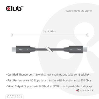 club3d-cac-2501-cable-thunderbolt-1-m-120-gbits-negro