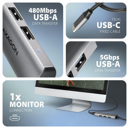 hmc-h3a-wieloportowy-hub-usb-4in1-5gbps-3x-usb-a-2x-usb20-1x-usb30-hdmi-4k30hz-metal-15cm-usb-c-kabel