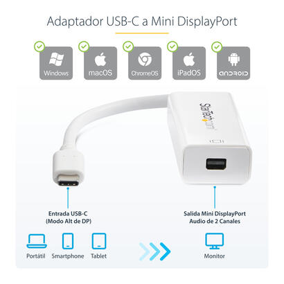 startech-adaptador-usb-c-a-mini-displayport-blanco