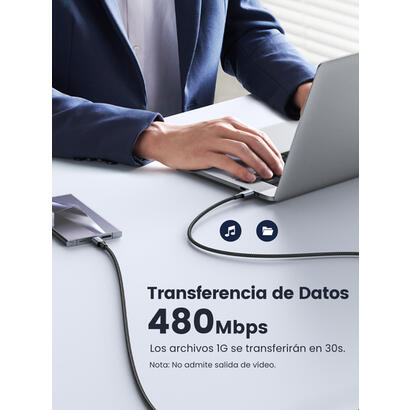 ugreen-70427-cable-usb-1-m-usb-20-usb-c-negro-plata