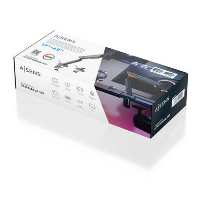 aisens-soporte-de-mesa-rgb-gaming-contrapeso-giratorio-e-inclinable-para-monitortv-16kg-3-pivotes-1-brazo-de-17-49-negro-gris