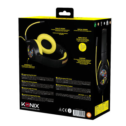 auriculares-konix-pacman-usb-tipo-a-negro-amarillo