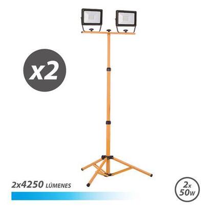 elbat-foco-led-con-tripode-2-x-50w-4250-lumenes-6500k-luz-fria-cable-de-3m-ip65-para-uso-en-exterior