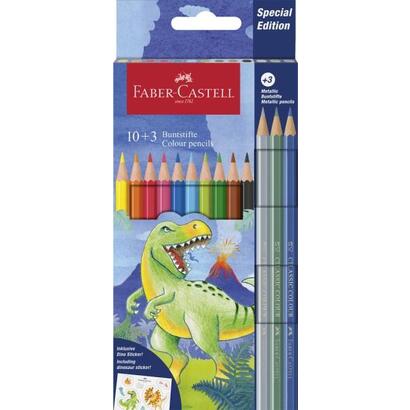 faber-castell-edicion-dinosaurios-pack-de-13-lapices-de-colores-hexagonales-10-colores-clasicos-3-colores