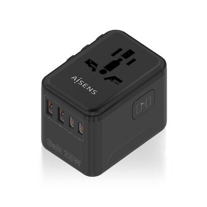 aisens-adaptador-enchufe-universal-para-viaje-euusaukau-con-cargador-usb-gan-2xusb-a-qc30-2xusb-c-pd30-25w-negro