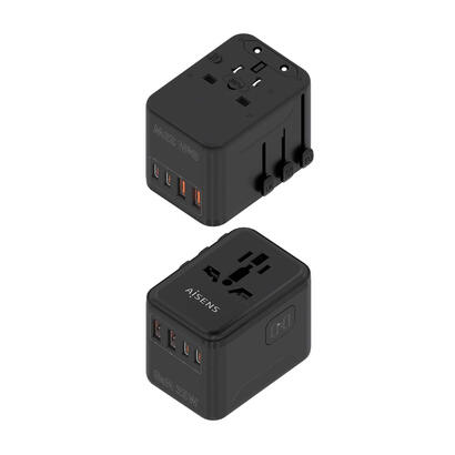 aisens-adaptador-enchufe-universal-para-viaje-euusaukau-con-cargador-usb-gan-2xusb-a-qc30-2xusb-c-pd30-25w-negro