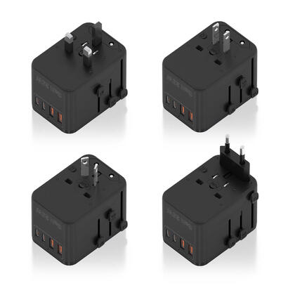 aisens-adaptador-enchufe-universal-para-viaje-euusaukau-con-cargador-usb-gan-2xusb-a-qc30-2xusb-c-pd30-25w-negro