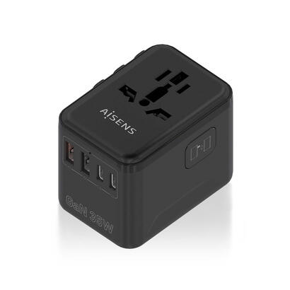 aisens-adaptador-enchufe-universal-para-viaje-euusaukau-con-cargador-usb-gan-2xusb-a-a1-qc30-3xusb-c-c1-pd30-35w-negro