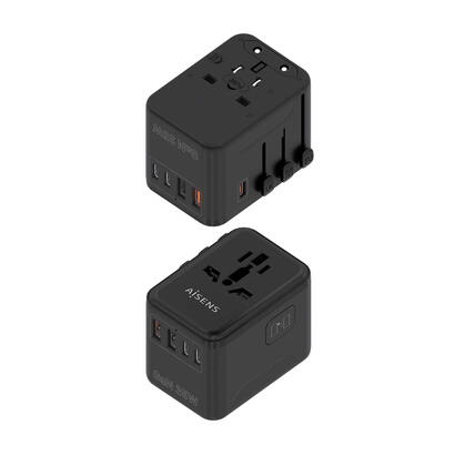 aisens-adaptador-enchufe-universal-para-viaje-euusaukau-con-cargador-usb-gan-2xusb-a-a1-qc30-3xusb-c-c1-pd30-35w-negro