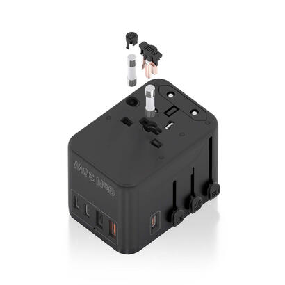 aisens-adaptador-enchufe-universal-para-viaje-euusaukau-con-cargador-usb-gan-2xusb-a-a1-qc30-3xusb-c-c1-pd30-35w-negro