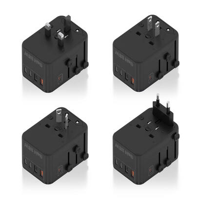 aisens-adaptador-enchufe-universal-para-viaje-euusaukau-con-cargador-usb-gan-2xusb-a-a1-qc30-3xusb-c-c1-pd30-35w-negro