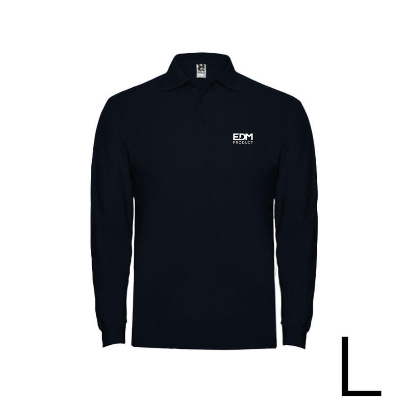 merchandising-polo-negro-manga-larga-talla-l-65-poliester-35-algodon-edm