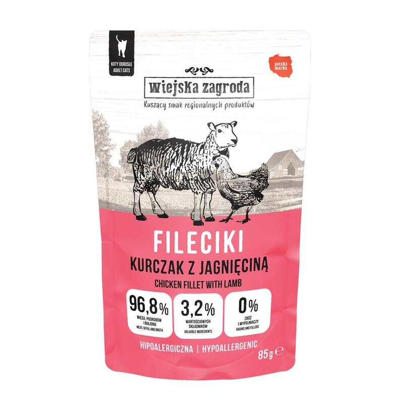 comida-humeda-para-gatos-wiejska-zagroda-filetes-de-pollo-con-cordero-85g