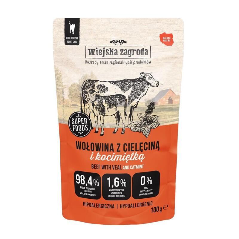 comida-humeda-para-gatos-wiejska-zagroda-ternera-con-carne-de-ternera-y-hierba-gatera-100g