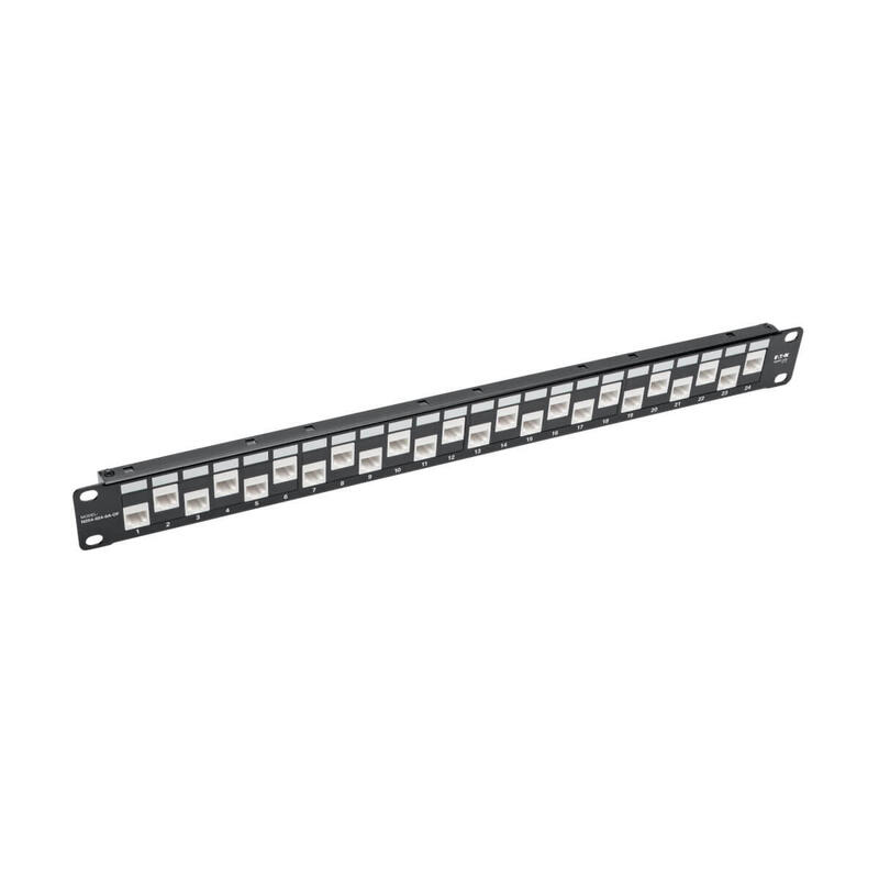 eaton-tripp-lite-24-port-1u-rack-mount-cat6acat6cat5e-offset-feed-through-patch-panel-with-cable-management-bar-rj45-ethernet-ta