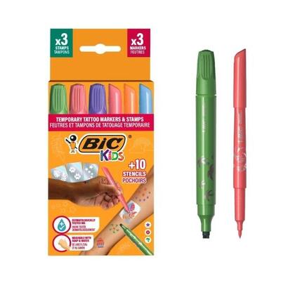 bic-kids-tatuajes-temporales-pack-de-3-sellos-3-rotuladores-10-plantillas-tinta-dermatologicamente-testada-y-sin
