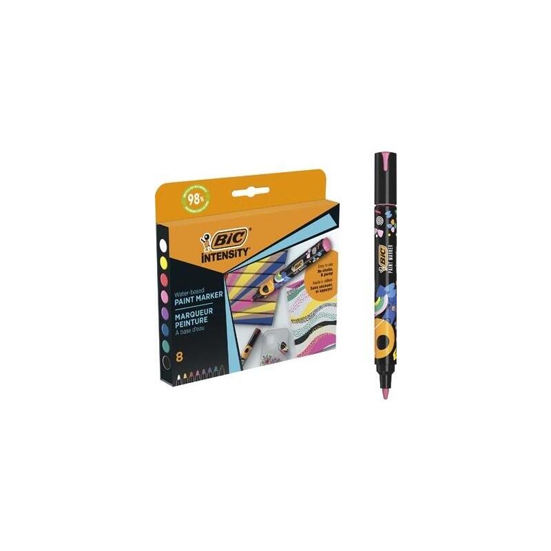 bic-intensity-pack-de-8-marcadores-de-pintura-punta-media-tinta-con-base-de-agua-98-de-materiales-reciclados-