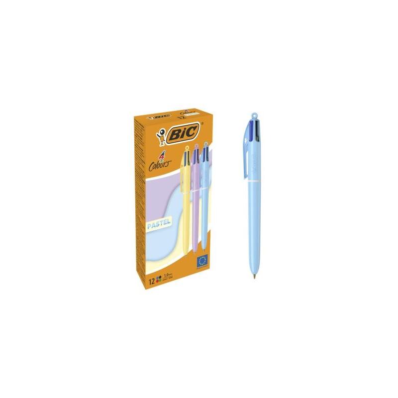 pack-de-12-unidades-bic-4-colours-pastel-boligrafo-de-bola-retractil-punta-media-de-10mm-tinta-con-base-de-aceite
