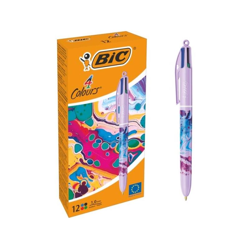 pack-de-12-unidades-bic-4-colours-decors-hydro-boligrafo-de-bola-retractil-punta-media-de-10mm-tinta-con-base-de