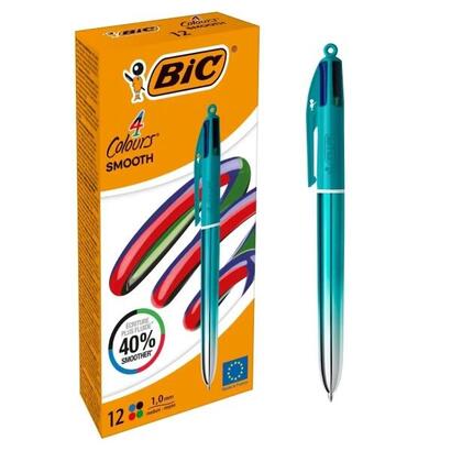 pack-de-12-unidades-bic-4-colours-smooth-gradient-verde-boligrafo-de-bola-retractil-punta-media-de-10mm-escritura