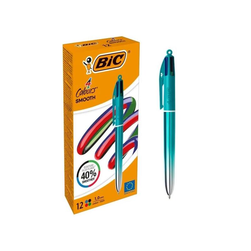 pack-de-12-unidades-bic-4-colours-smooth-gradient-verde-boligrafo-de-bola-retractil-punta-media-de-10mm-escritura