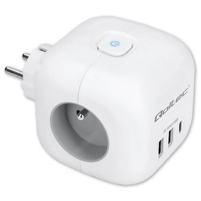 cable-de-extension-qoltec-52548-power-cube-6-en-1-con-interruptor-iluminado-3-conectores-ca-2-conectores-usb-1-conector-usb-c-pd