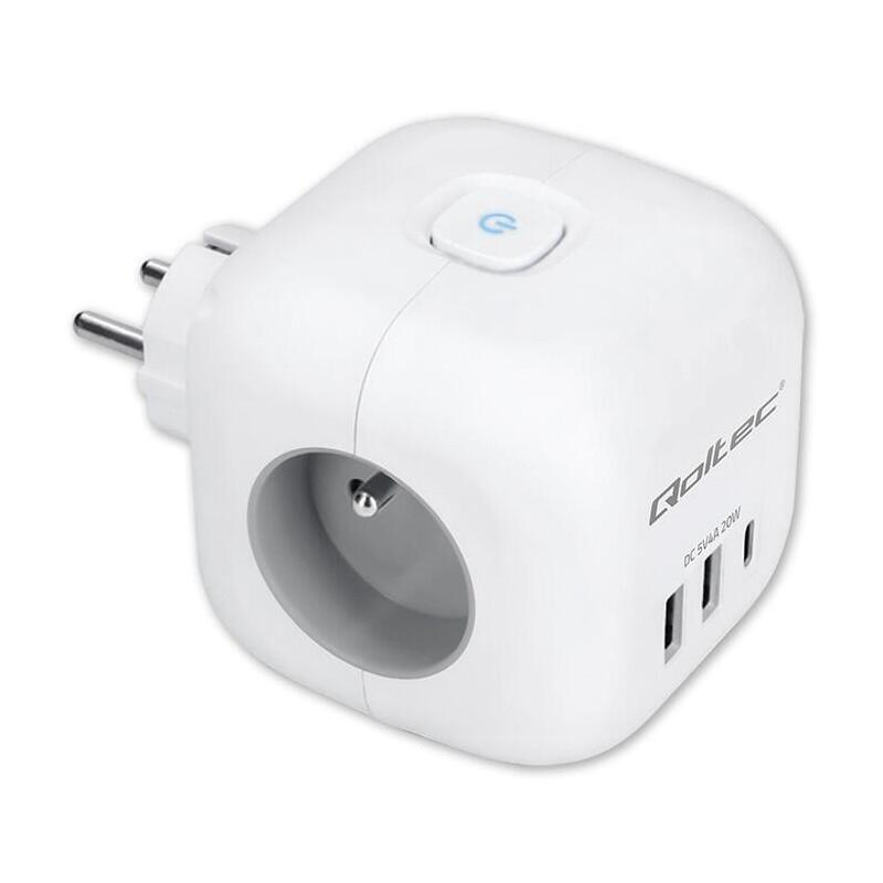cable-de-extension-qoltec-52548-power-cube-6-en-1-con-interruptor-iluminado-3-conectores-ca-2-conectores-usb-1-conector-usb-c-pd