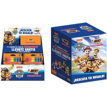 bic-kids-plastidecor-patrulla-canina-expositor-con-24-packs-de-12-lapices-de-cera-24-cuadernos-de-colorear-de-la