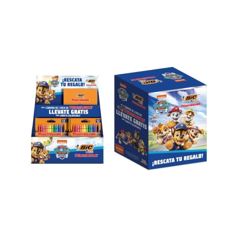 bic-kids-plastidecor-patrulla-canina-expositor-con-24-packs-de-12-lapices-de-cera-24-cuadernos-de-colorear-de-la