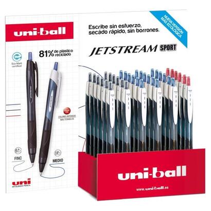 uni-ball-jetstream-sport-sxn-150e-expositor-con-36-boligrafos-de-tinta-pigmentada-punta-de-bola-1mm-retractil-
