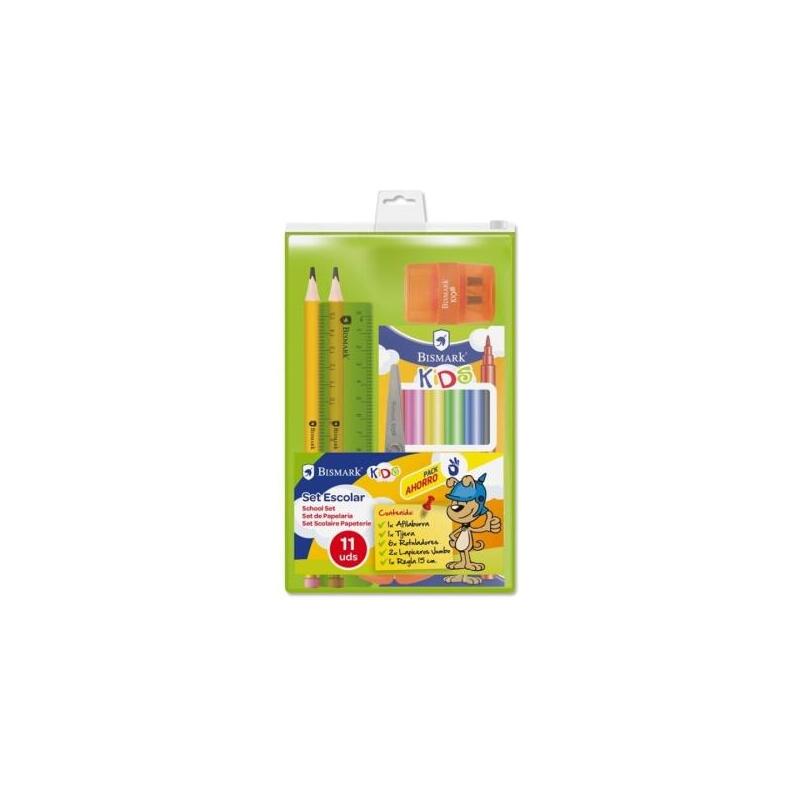bismark-pack-escolar-con-6-rotuladores-de-colores-2-lapices-jumbo-regla-flexible-15cm-afilaborra-y-tijera