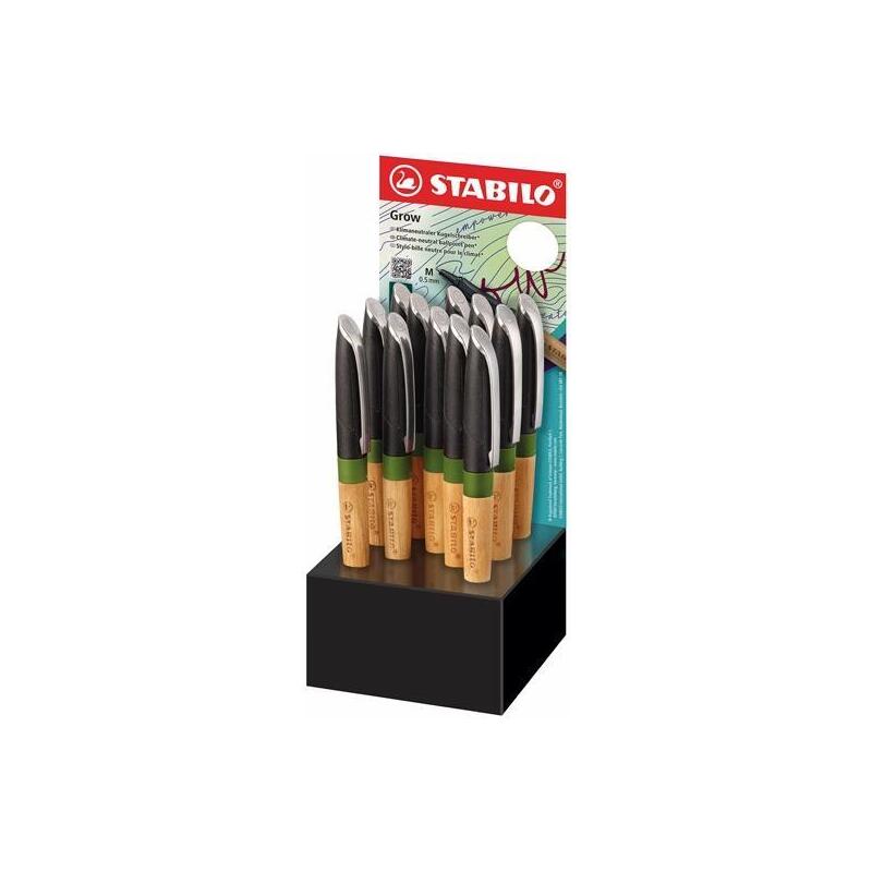stabilo-boligrafo-grow-05-tinta-azul-color-verde-musgoroble-expositor-12-ud