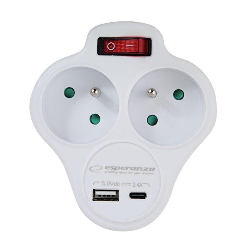 esperanza-elk311w-divisor-electrico-2-gn-usb-c-usb-a-on-blanco