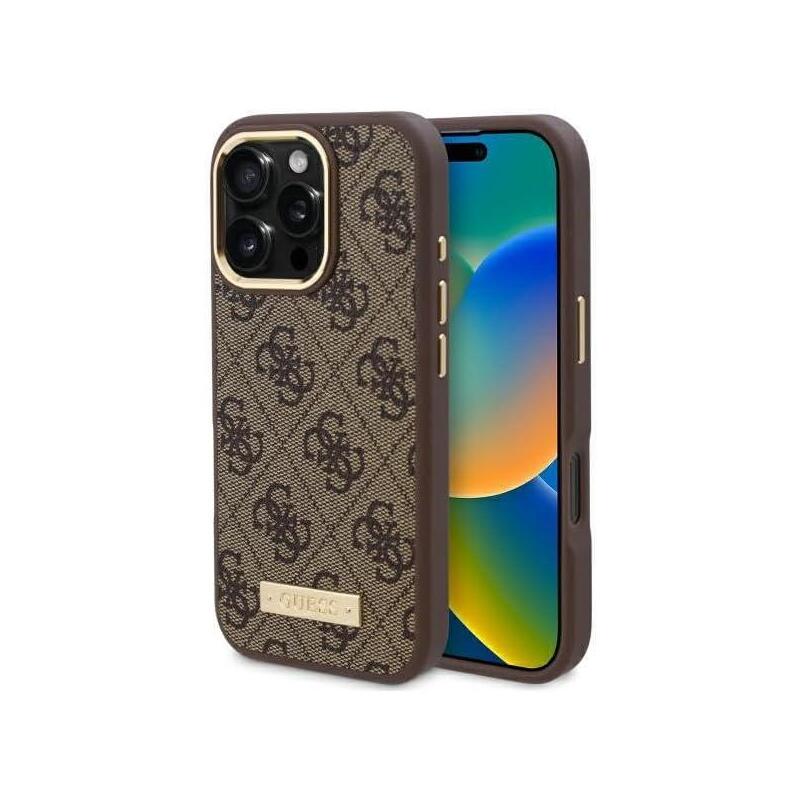 guess-guhmp16lu4gprw-iphone-16-pro-63-brown-brown-hardcase-4g-logo-plate-magsafe