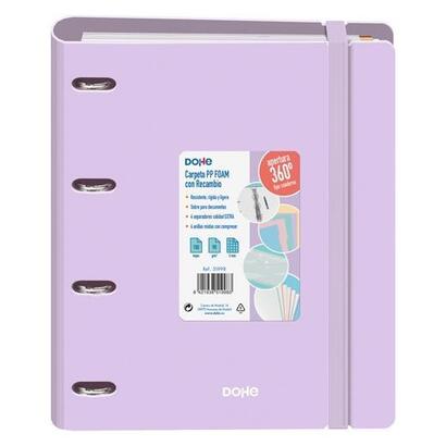 dohe-carpeta-anillas-mixtas-4x35mm-recambio-a4-100h-5x5mm-90gr-4-separadores-polyfoam-morado-pastel