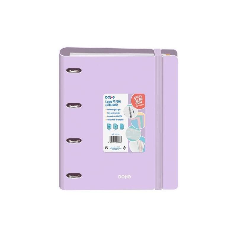 dohe-carpeta-anillas-mixtas-4x35mm-recambio-a4-100h-5x5mm-90gr-4-separadores-polyfoam-morado-pastel