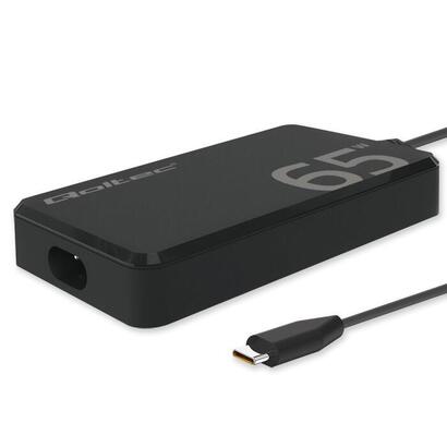 qoltec-52421-65w-gan-super-fast-slim-power-charger-pd-5v-20v-325a-usb-c-31-laptop-macbook-smartphone-cable