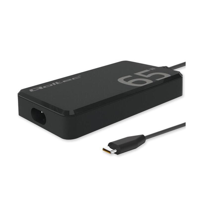 qoltec-52421-65w-gan-super-fast-slim-power-charger-pd-5v-20v-325a-usb-c-31-laptop-macbook-smartphone-cable