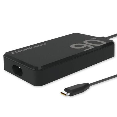 qoltec-52422-90w-gan-super-fast-slim-power-charger-pd-5v-20v-45a-usb-c-31-laptop-macbook-smartphone-cable