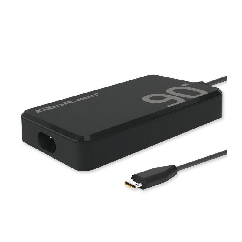 qoltec-52422-90w-gan-super-fast-slim-power-charger-pd-5v-20v-45a-usb-c-31-laptop-macbook-smartphone-cable