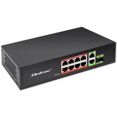 qoltec-52297-fast-ethernet-switch-8x-rj45-poe-2x-rj45-uplink-1x-sfp-120w-1000-mbps
