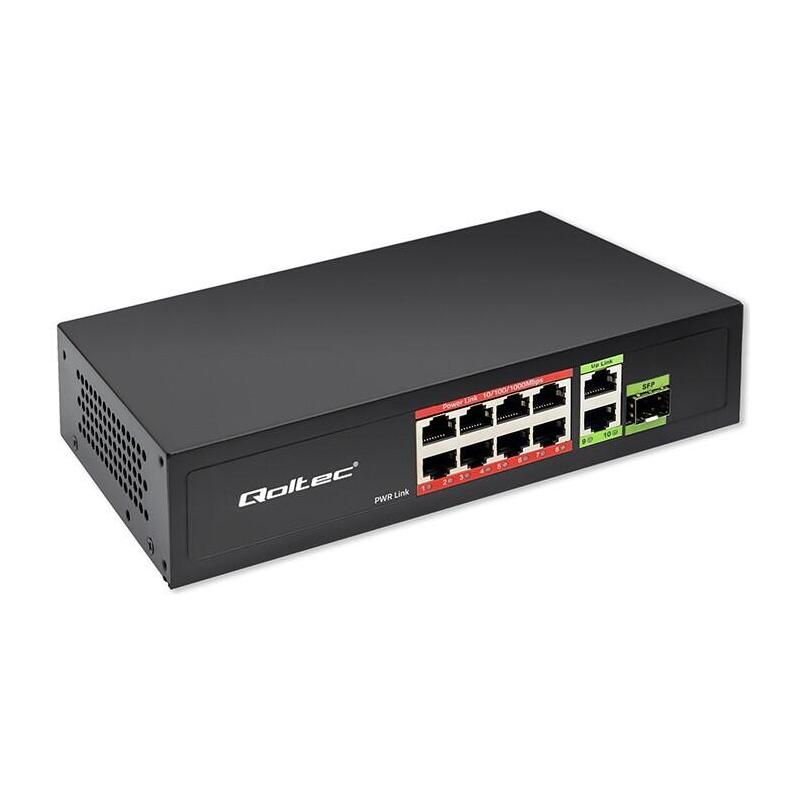 qoltec-52297-fast-ethernet-switch-8x-rj45-poe-2x-rj45-uplink-1x-sfp-120w-1000-mbps