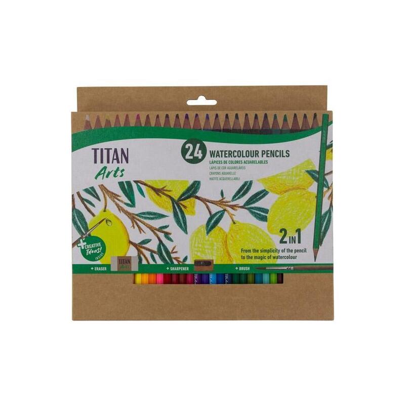 titan-arts-lapices-de-colores-acuarelables-surtidos-estuche-24-ud-pincel-goma-sacapuntas