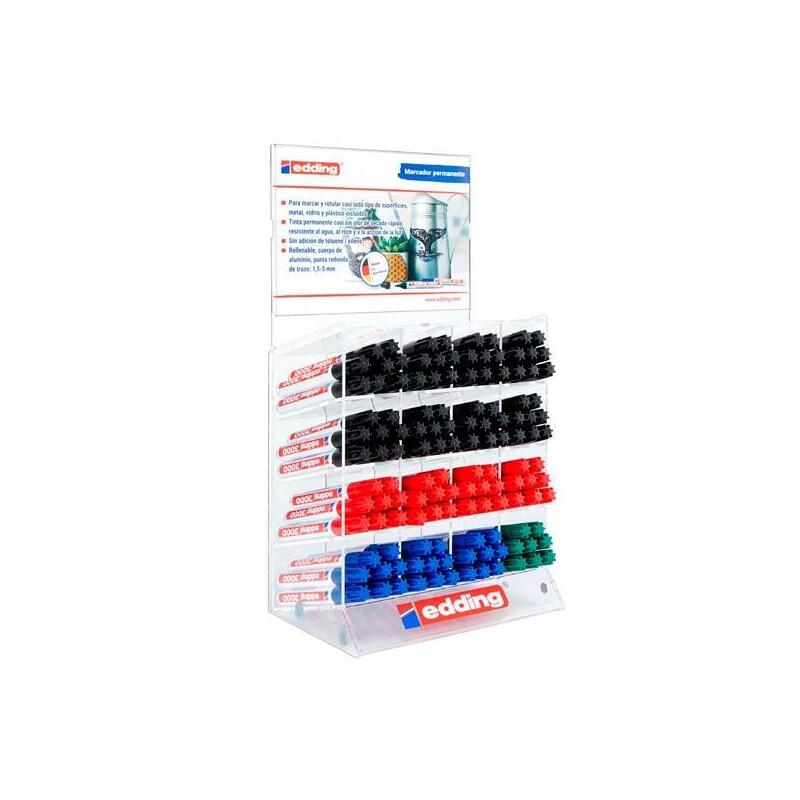 edding-marcador-permanente-3000-gama-basica-colores-surtidos-expositor-128-ud