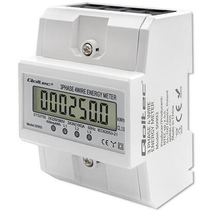 qoltec-50900-three-phase-electronic-energy-consumption-meter-230v-lcd-4p-din-rail